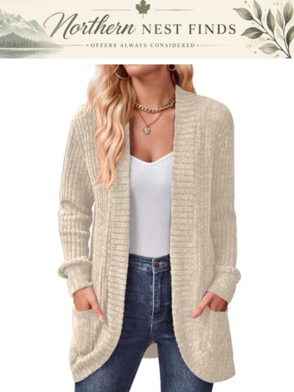 Womens Long Sleeve Open Front Cardigan Sweater with Pockets Lightweight Casual